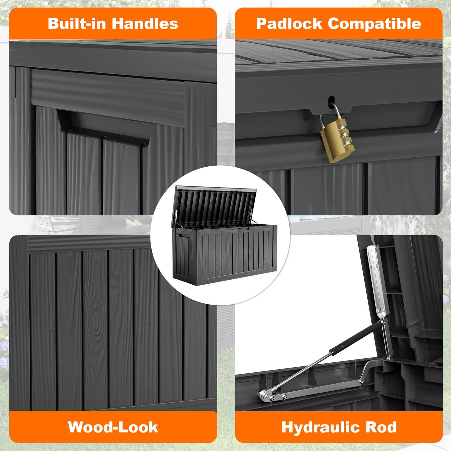 80 Gallon Resin Deck Box, Lockable Patio Outdoor Storage Box for Furniture, Garden Tools and Tools Storage, Waterproof Outside Storage Box - Black - CookCave