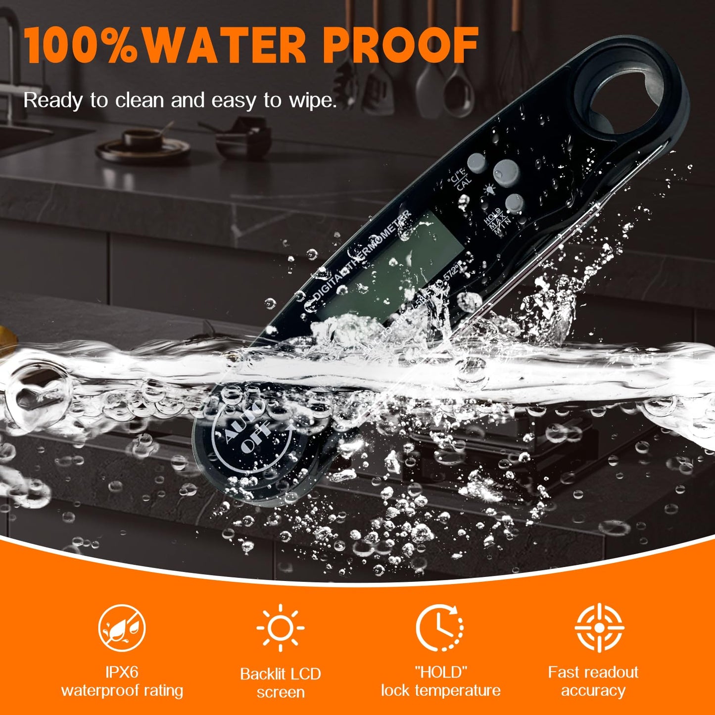 Meat Thermometer Digital for Cooking and Grilling, Collapsible Probe, with Magnet, Calibration, Backlight Waterproof Food Thermometer, Meat, Steak, Turkey (Red)