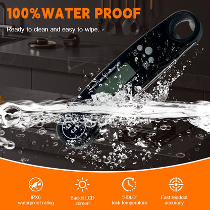 Meat Thermometer Digital for Cooking and Grilling, Collapsible Probe, with Magnet, Calibration, Backlight Waterproof Food Thermometer, Meat, Steak, Turkey (Red)