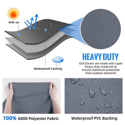 Grill Cover 600D Heavy Duty, Universal Fit Waterproof BBQ Grill Protector with Adjustable Straps, Weatherproof Outdoor Oven Cover for All Seasons