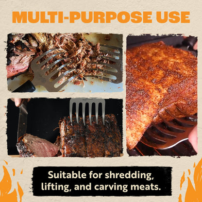 Cave Tools Metal Meat Claws for Shredding Pulled Pork, Chicken, Turkey, and Beef- Handling & Carving Food - Barbecue Grill Accessories for Smoker, or Slow Cooker (Rake Grip)