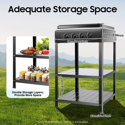 4-Burner Propane Gas Stove, 34120 BTU Output for Patio Garden Barbecue Grilling, Free Standing 2-Tier Storage Rack for Apartments, Outdoor, Rvs, Black