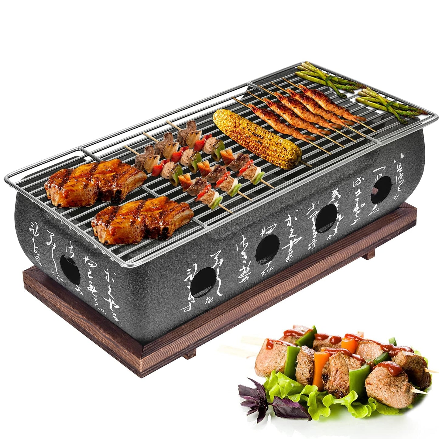 Jauarta Japanese BBQ Grill Stove Charcoal Barbecue Stove Rectangle Calligraphy Quick Heating Aluminium Alloy Wire Grill Base for Camping (XL)