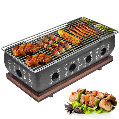 Jauarta Japanese BBQ Grill Stove Charcoal Barbecue Stove Rectangle Calligraphy Quick Heating Aluminium Alloy Wire Grill Base for Camping (XL)
