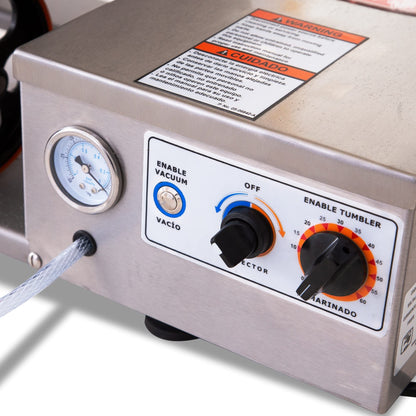 PRO-CUT KMV-25, 1/6 HP Motor, 120V, 1 Phase, Stainless Steel Tumbler, Transparent Robust Polycarbonate LID, 55LBS Tumble Capacity, 9 GL/MIN Pump Capacity