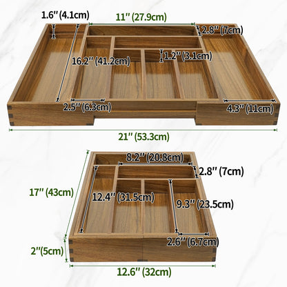 Luxury Acacia Kitchen Drawer Organizer - Silverware Organizer - Utensil Holder and Cutlery Tray with Grooved Drawer Dividers for Flatware and Kitchen Utensils (8 Slot), 17*12.4*2 inch