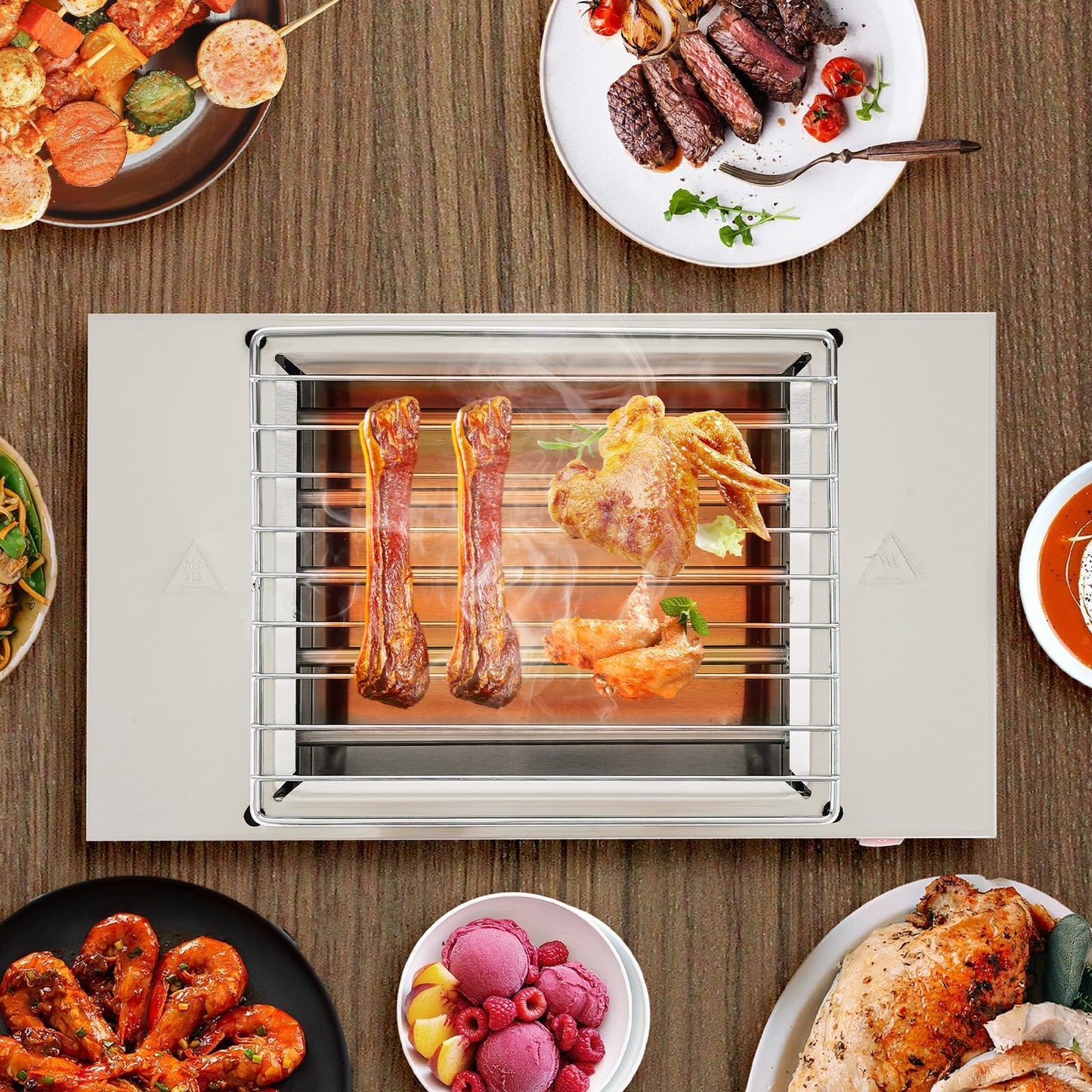 Portable Electric Grill 110V Indoor Smokeless Searing Grill Commercial Yakitori Griddle Stainless Steel Restaurant Korean BBQ Grill 446°F