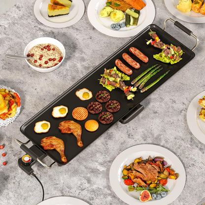 LDAILY Extra Large Nonstick Electric Griddle, Teppanyaki Grill BBQ W/ 4 Adjustable Temperature, Even Heating & Handles, Long Table Top Pancake Griddle Grill for Indoor & Outdoor Party, Camping（27’’）
