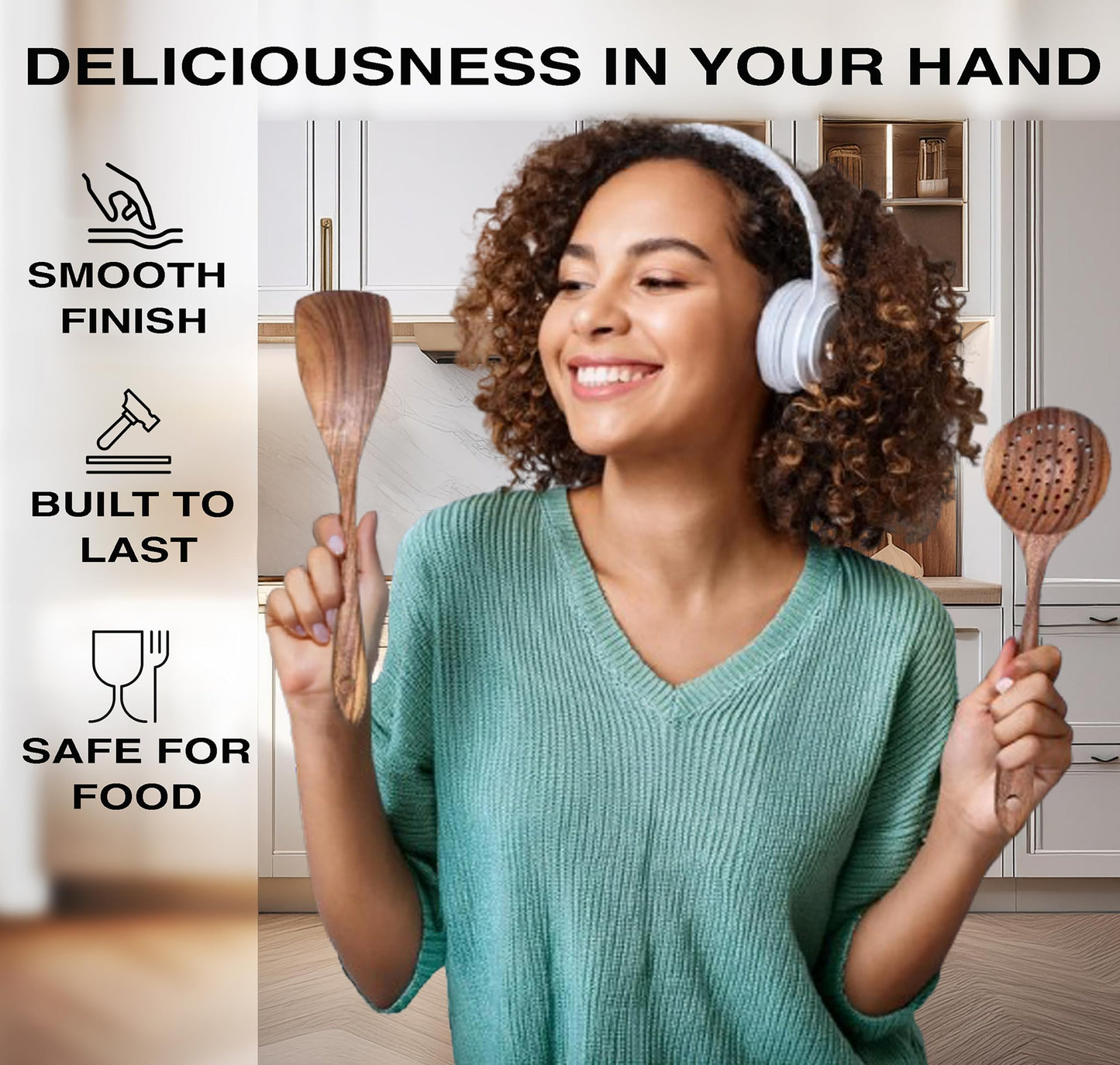 9-Piece Teak Wooden Spoons for Cooking, Durable Wood Utensil Set, Natural Teak Wood Non Toxic Utensils – Safe and Non Toxic for Your Family – Wooden Spoons and Spatulas for Kitchen by Z&YOU