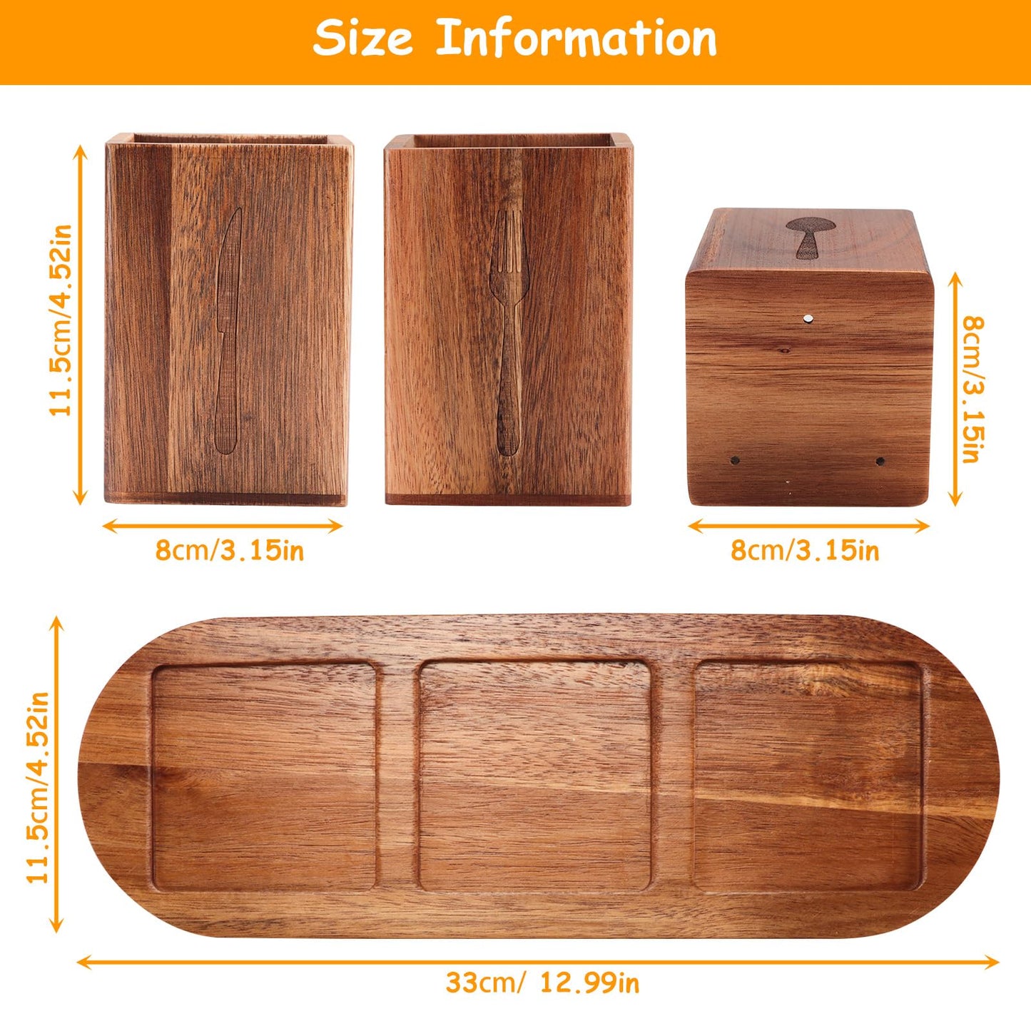 Qivine Acacia Wood Utensil Holder, Wooden Silverware Holder Countertop Utensil Organizer Silverware Organizer with Tray, Kitchen Utensil Organizers for Forks, Spoons, Knives (Acacia)