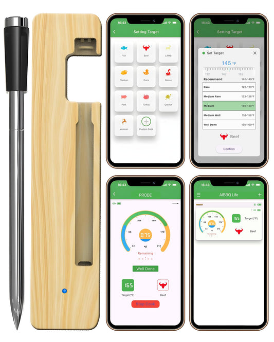 Grill Sync Digital Meat Thermometer Digital Wireless Dual Sensor Bluetooth BBQ Thermometer for Grill, Cooking Smoking, Oven Waterproof Meat Probe with USB-C Charging Case, App-Controlled, 165FT Range