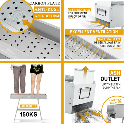 WILLBBQ Charcoal Grills Commercial Quality Portable Multiple Size Hibachi BBQ Lamb Skewer Folded Camping Barbecue Grill(31.6x7.1x5.1 inch With Accessories)