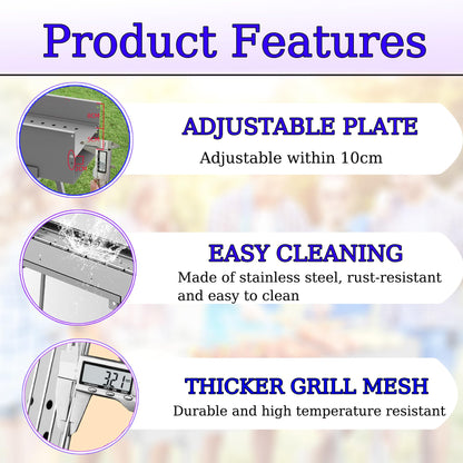 Portable Charcoal Grill, Stainless Steel BBQ Grill with Foldable Stand Adjustable Air Vents, Kebab Skewer BBQ Barbecue Grill Kit for Garden Backyard Party Picnic Travel Outdoor Use (31.6x7.1inch)