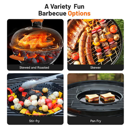 KEYO GRILL 22.5-inch Kettle Charcoal Grill with Detachable Side Table, Portable Charcoal Grills with Adjustable Vents, Outdoor BBQ Grill with Wheels for Camping, Tailgating and Backyard Cooking