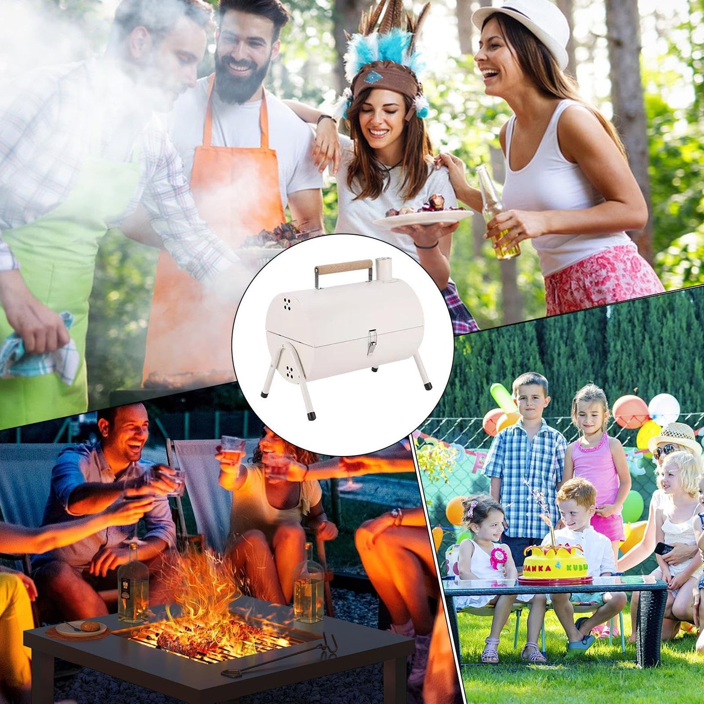 Barrel Grill - Portable Camping BBQ Smoker Grill | Lightweight Ventilated Barrel Style Barbecue for Outdoor Cooking on Porch, Balcony, Backyard, Patio, Home Garden, and Picnic Events