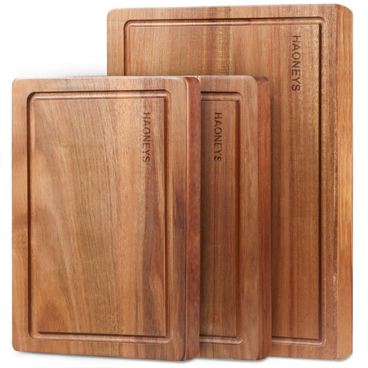 Wood Cutting Boards Set of 3 for Kitchen, Large Wooden Cutting Board with Juice Groove, Charcuterie Board, Chopping Board for Meat, Cheese, Fruits, and Vegetables (17x12, 12x10, 12x7 inch)