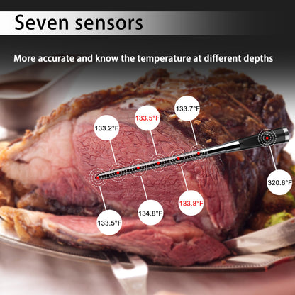 WiFi Bluetooth Wireless Meat Thermometer, Unlimited Range, 7 NIST Certified Accuracy Sensors with Ambient Temp Remote Monitoring for BBQ Grill, Oven, Smoker, Air Fryer (1, Black, Medium)