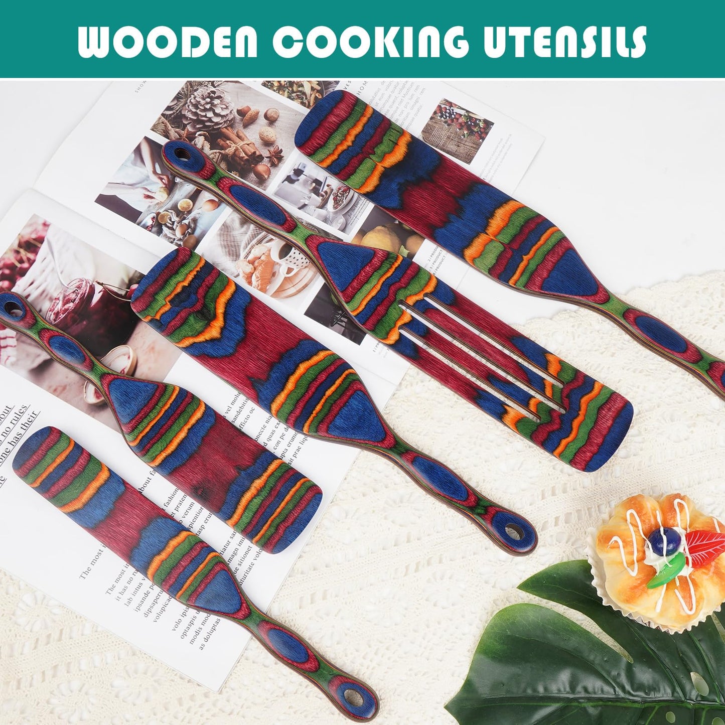 Spurtle Set, Wooden Utensils for Cooking, Kitchen Utensils Set, Pakkawood Kitchen Cooking Utensils Set, Apartment Essentials Wood Serving Spatula spoon, Home & kitchen Gift for Women & Men