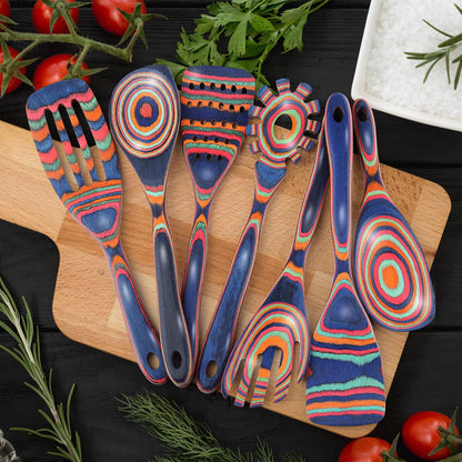 comfoyar Pakkawood Wooden Spoons for Cooking, 7 Pieces Kitchen Cooking Utenails Set with Spatula and Ladle, Heat Resistant Kitchen Cookware for Nonstick Pan