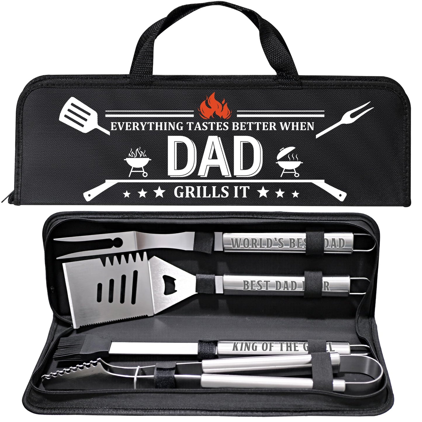 Fathers Day Dad Gifts from Daughter, Grilling Accessories, Heavy Duty Stainless Steel Grill Set BBQ Grill Tools for Outdoor Grill with Aluminum Case, Camping Grill Utensils Set Ideal Grilling Gifts