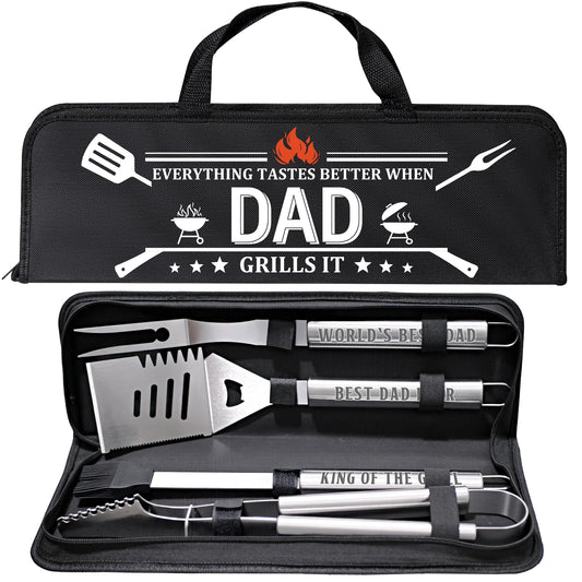 Fathers Day Dad Gifts from Daughter, Grilling Accessories, Heavy Duty Stainless Steel Grill Set BBQ Grill Tools for Outdoor Grill with Aluminum Case, Camping Grill Utensils Set Ideal Grilling Gifts