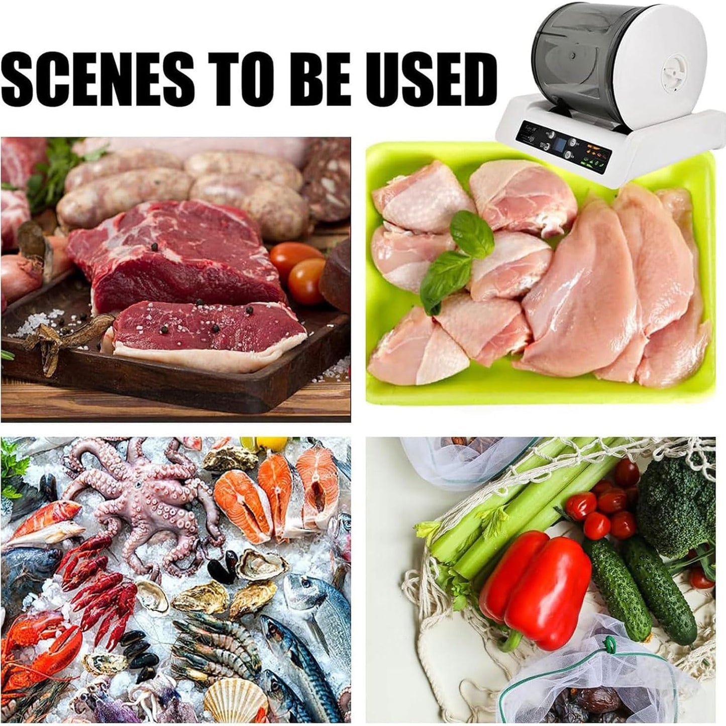 Home Vacuum Tumbler Marinating Machine, 7L Electric Automatic Pickling Barrel, HD Digital Screen 10 Hours Timer, Quick Marinator for Hamburger Meat, Turkey, Beef, Pork, Bacon, Vegetables