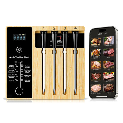 Smart Wireless Meat Thermometer 4 Probes, Bluetooth Food Thermometer, Remote Tracking and Real-Time Readings from Apps, for iOS and Android, for BBQ, Grill, Smoker, Nigogor Heat-Resistant Probes