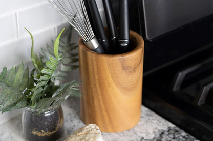 Wooden Utensil Holder - Teak Wood Utensil Holder - Wooden Spoon Holder - Kitchen Utensil Holder for Countertop - Utensil Crock for Kitchen Counter - Utensil Holder - Wine Holder - Art Supply Holder