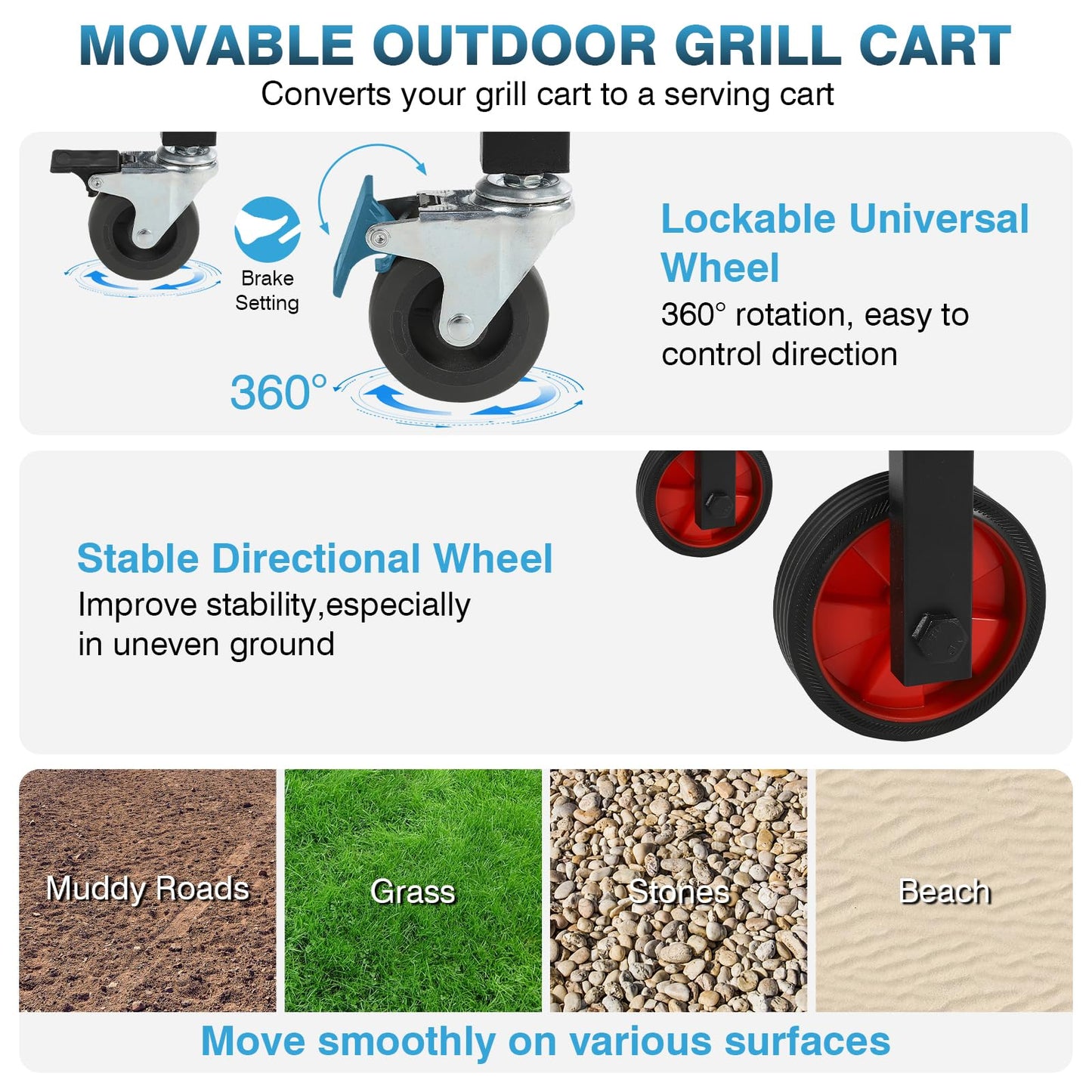 IRONWALLS Outdoor Grill Table Cart, 31"L x 17" W Folding Grilling Cart with Wheels, Portable Griddle Stand Pizza Oven Table, Food Prep Table, Wood-fire Grill Stand for Barbecue, Camping