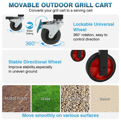 IRONWALLS Outdoor Grill Table Cart, 31"L x 17" W Folding Grilling Cart with Wheels, Portable Griddle Stand Pizza Oven Table, Food Prep Table, Wood-fire Grill Stand for Barbecue, Camping