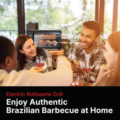 Brazilian Flame Rotisserie Grill Roaster with 2 Auto Rotating Indoor Skewers for Rotisserie Chicken, Steak, Fish, Brazilian Style BBQ, Electric Smoke-Free Rotisserie Grill for Apartment