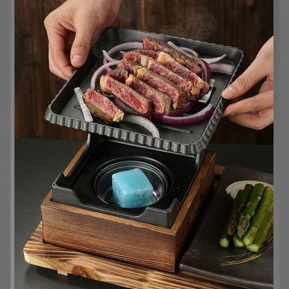 UGCER Japanese BBQ Grill Set, Portable Charcoal Stove with Wooden Base for Yakiniku, Robata, Yakitori, Takoyaki, Camping,C