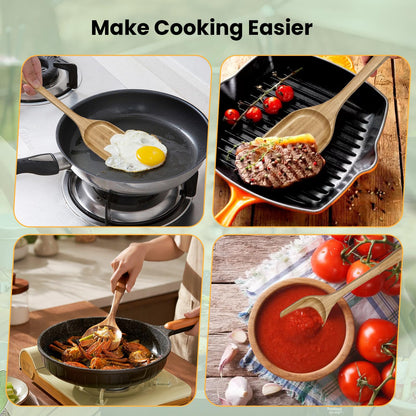 GEEKHOM Bamboo Spatulas for Nonstick Cookware, 13 Inch Wooden Kitchen Utensils, 2 Pack Flat Wood Spatula Turners for Cooking Stirring, Flipper for Pancake, Fish, Egg