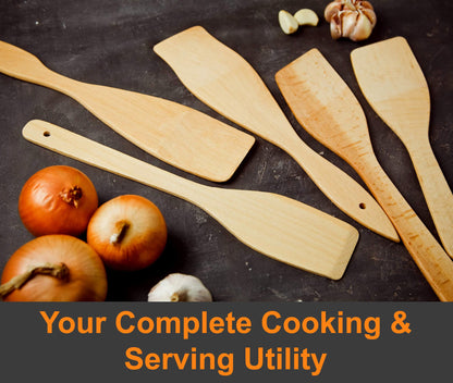 ECOSALL 6 Wooden Spoons for Cooking – Made in Ukraine 100% Natural Healthy Nonstick Wooden Spatula Spoons - Premium Solid Wood Cooking Utensils Set - Strong, Durable Eco Hardwood Beechwood Spoons Set