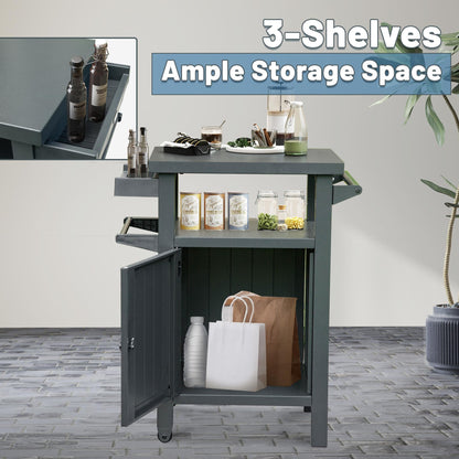 SHPAI Grill Cart Outdoor with Storage Cabinet, Portable Rolling Patio Bar Cart with Wheels, BBQ Prep Table, Movable Stainless Steel Kitchen Island Dining Cart for Food/Drink/Cooking -Grey