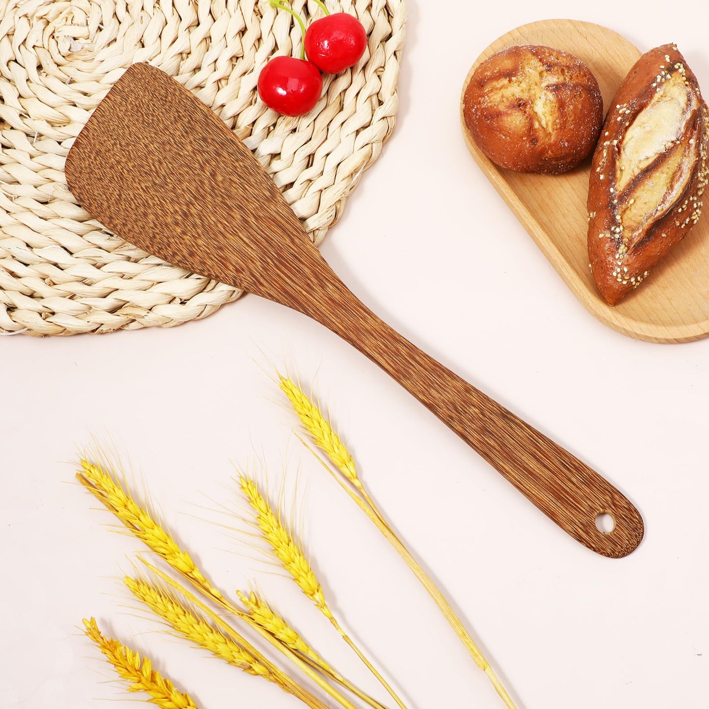 2pcs Wooden Spatula for Cooking Angled Flat Spatula Chicken Wing Wooden for Cooking Kitchen Turner Flat Frying Wood Utensil for Kitchen Cookware (13 Inch)