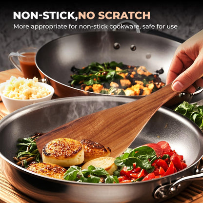 AIUHI Teak Wooden Utensil Set of 10, Wooden Utensils for Cooking, Non Stick Kitchen Spatula Set for Cooking, Serving