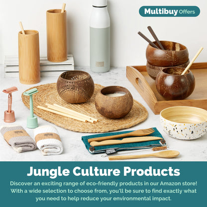 Jungle Culture 2 Polished Coconut Bowl and Wooden Spoons Set with Bamboo Straws • Natural Coconut Smoothie Bowls • Healthy Choice Coco Shell Acai & Buddha Bowls • Eco Friendly Vegan Gifts