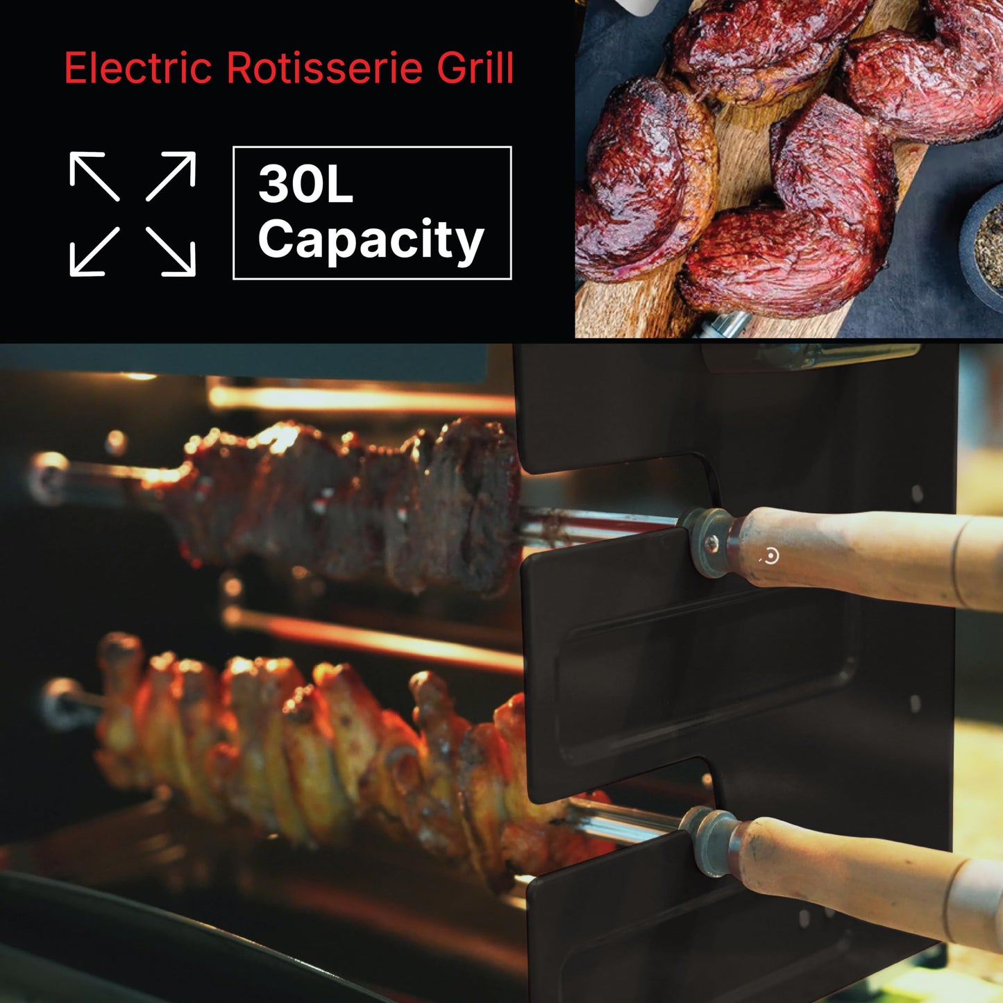 Brazilian Flame Rotisserie Grill Roaster with 2 Auto Rotating Indoor Skewers for Rotisserie Chicken, Steak, Fish, Brazilian Style BBQ, Electric Smoke-Free Rotisserie Grill for Apartment