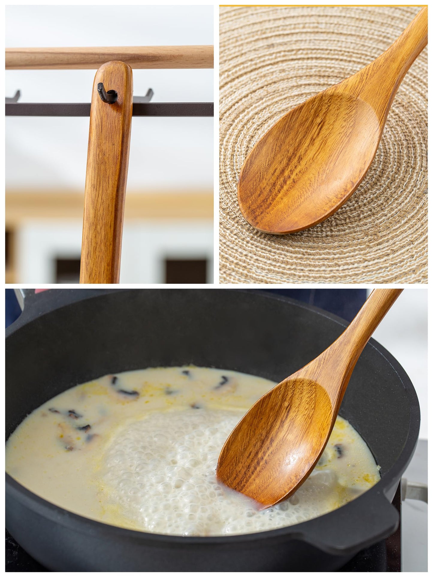Wooden Mixing Spoon, 16.5 Inch Long Handled Wooden Spoons for Cooking And Stirring