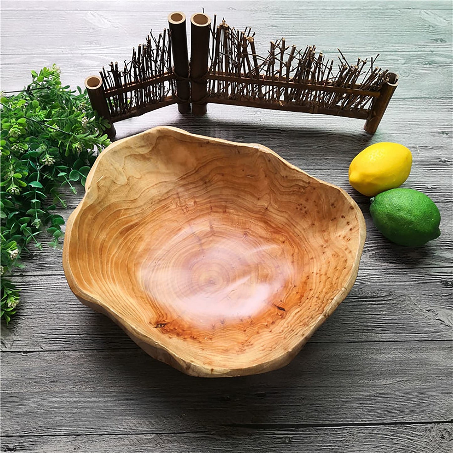 JFFLYIT Creative Wood Bowl Root Carved Bowl Handmade Natural Real Wood Candy Serving Bowl 10"-12"