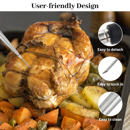 Turkey Baster Syringe for Cooking, Large Stainless Steel Meat Injector, with Cleaning Brush and 2 Marinade Needles, Black