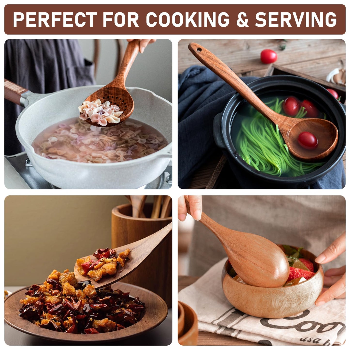 FJNATINH 7-Piece Nonstick Wooden Cooking Utensils Set, Natural and Healthy Kitchen Utensils（7 Pcs）