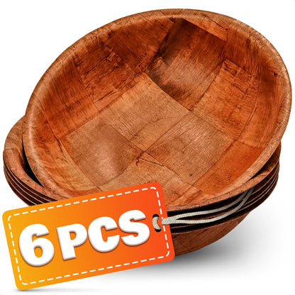 6Pcs Wooden Salad Bowl Set - Decorative Bowls for Kitchen Large Serving Bowls for Entertaining Small Snack Bowls Set Soup - 8 Inch Fruit Bowl for Kitchen Counter Salad Bowls for Lunch Serving Bowl Set