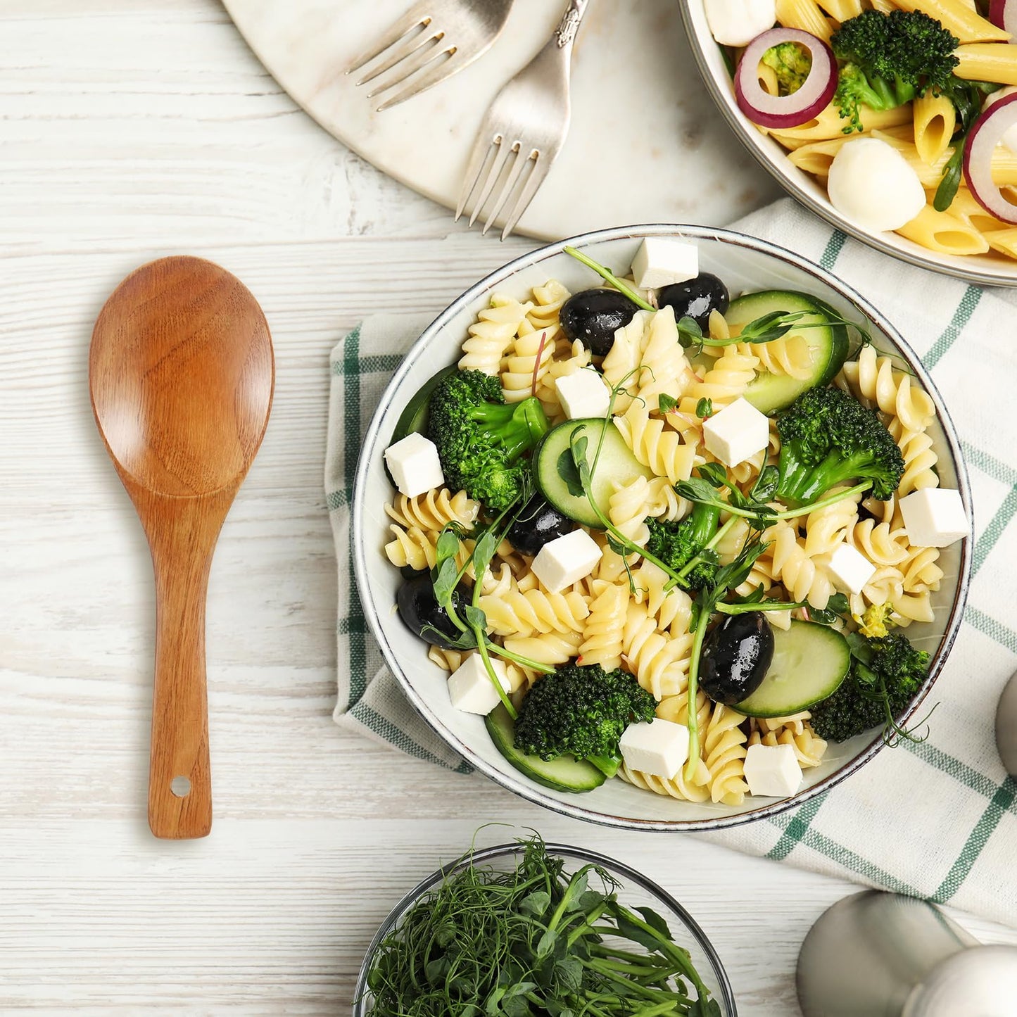 4 Pieces Wooden Spoons Set 9 Inch for Cooking, Serving Salad, Stirring Soup, Rice, Nonstick Heat Resistance Easy to Use