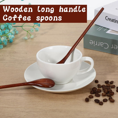 2 PCS Long Handle Mixing Wooden Spoon, Wooden Spoons for Eating 7.8 Inch Honey Spoons Matcha Spoon for Stirring Brown Cocktail Stirrer Swizzle Mixing Teaspoon for Home Kitchen Bar Restaurant
