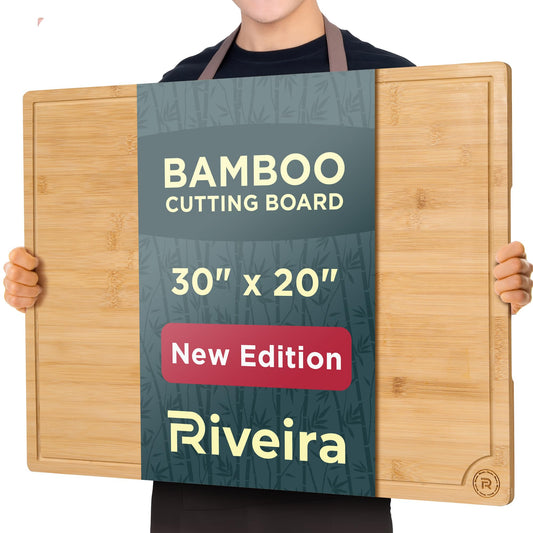 Riveira Wood Cutting Board – Gourmet Bamboo Grandeur: 20 x 30 Cutting Boards For Kitchen – Natural Wooden Cutting Boards For Kitchen – Innovative Juice Grooves Bamboo Cutting Board