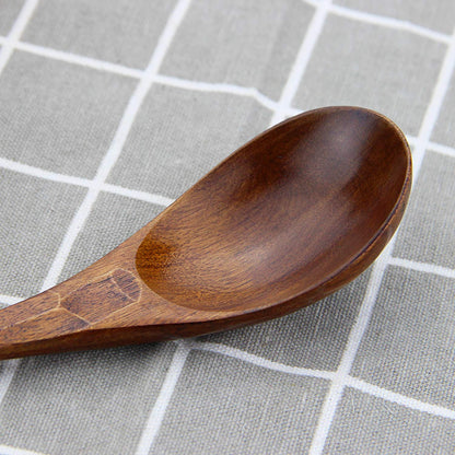Soup Spoons,AOOSY Wooden Soup Spoons, 6 Pieces 7.84 inches Japanese Ramen Spoon Round Nanmu Wood Long Handle Rice Dessert Cooking Tasting Dinner Table Spoon for Kitchen Restaurant