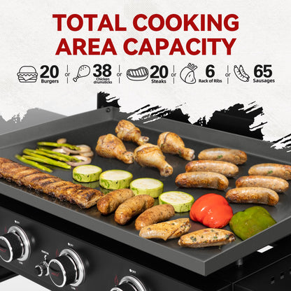 Royal Gourmet GB4000P 4 Burner Propane Gas Griddle with Hard Cover and Foldable Side Tables, 35-Inch Flat Top Grill with 766 Sq. In. Cooking Area for Backyard and Tailgating, Black