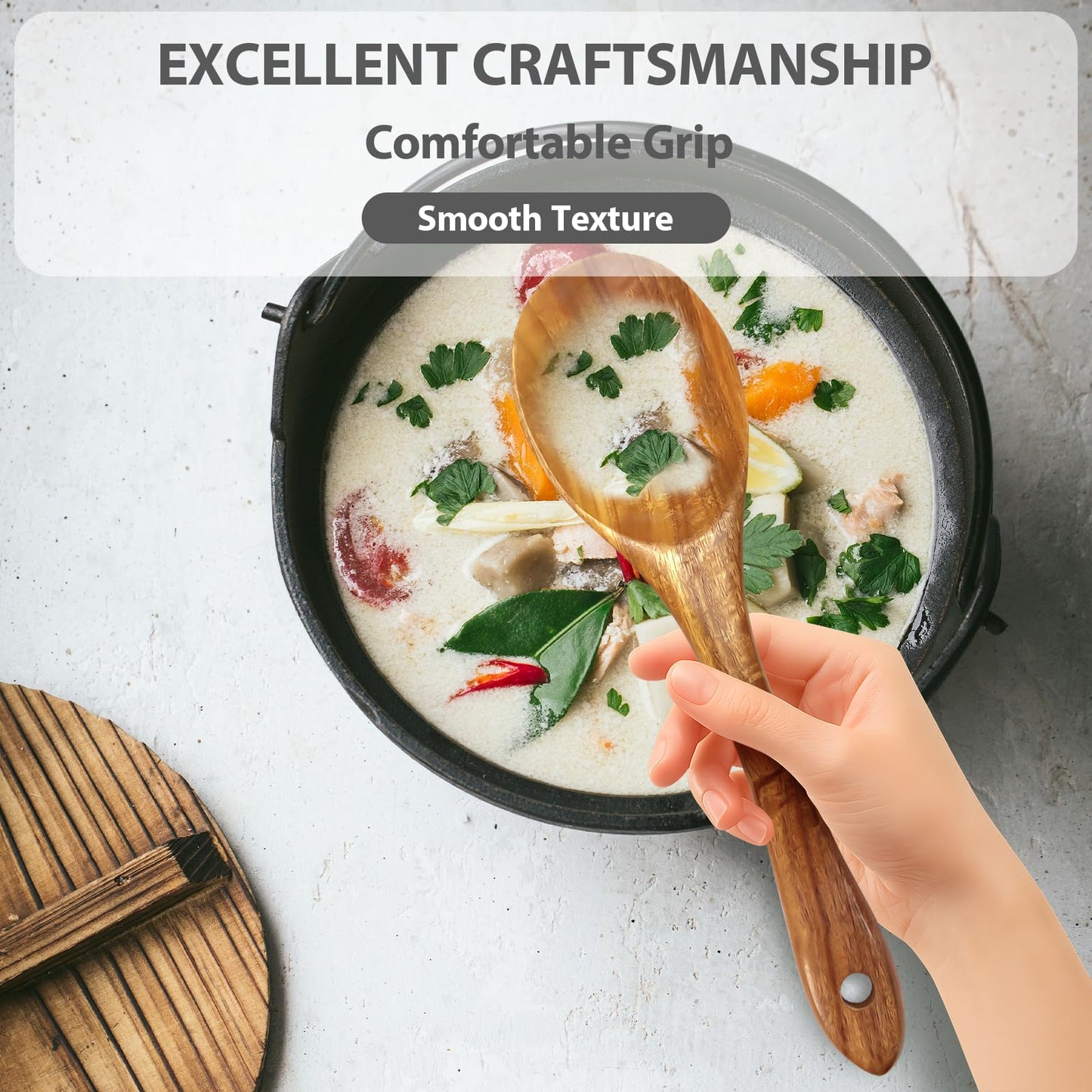 6 Piece Teak Wooden Utensil Set, Comfort-Grip Wooden Spoons for Cooking, Smooth Finish Wood Kitchen Utensils Set, Non-Stick Wood Spatula for Cooking